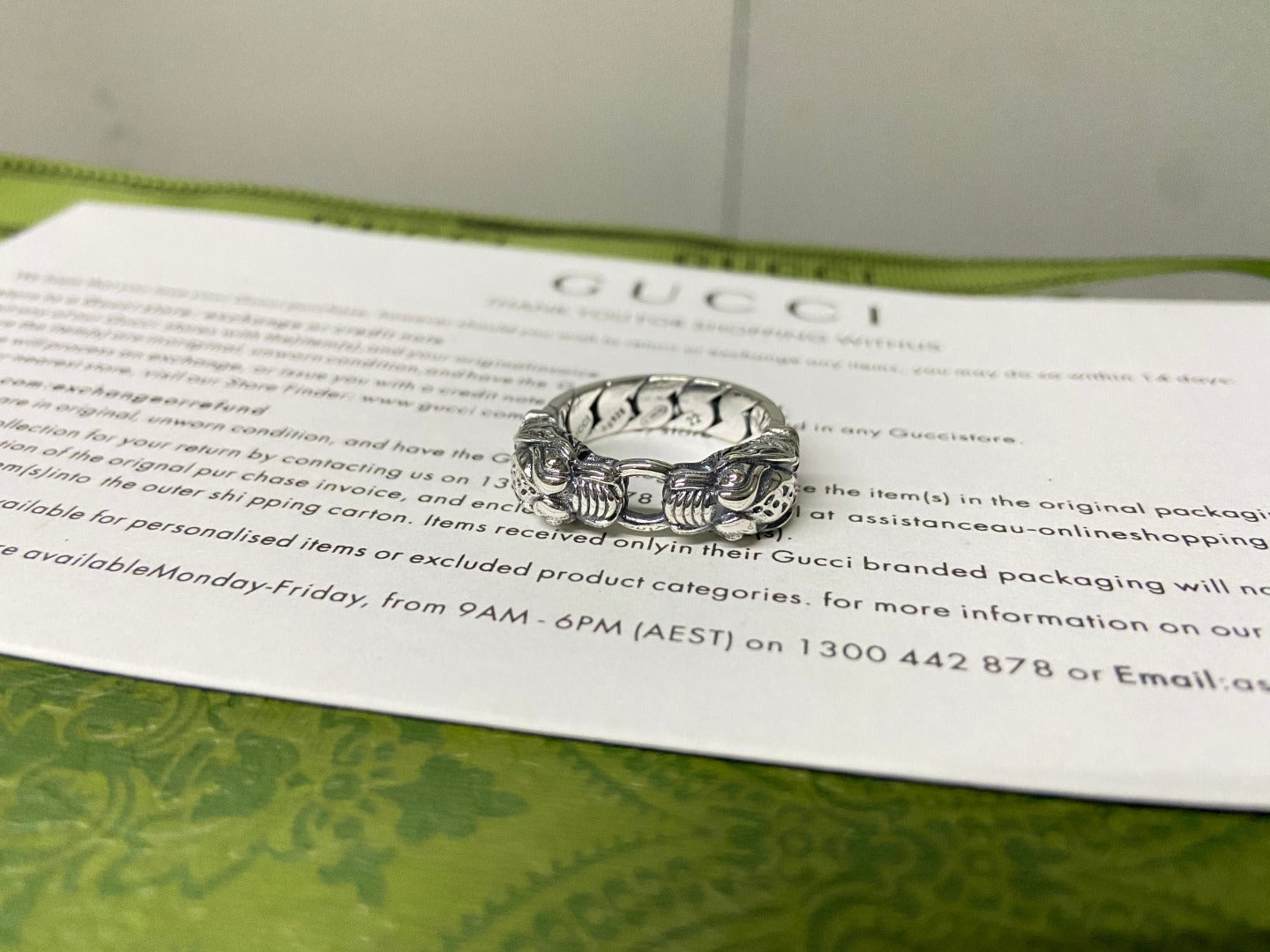 Double Gucci Tiger Head Chain Ring