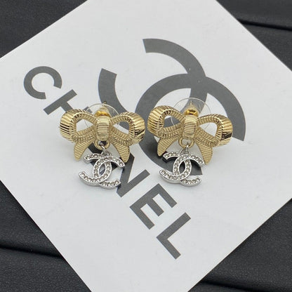 18K  Chanel Bow Tie Gold Earrings