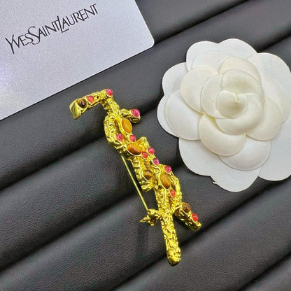 18K YSL Crystal Brooch