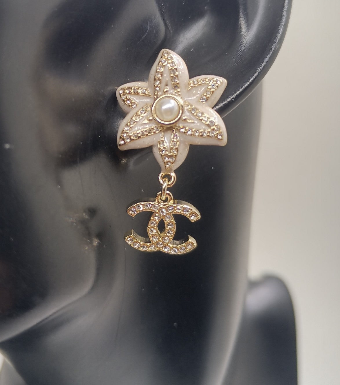18K  Chanel Camellia Pendant Earrings
