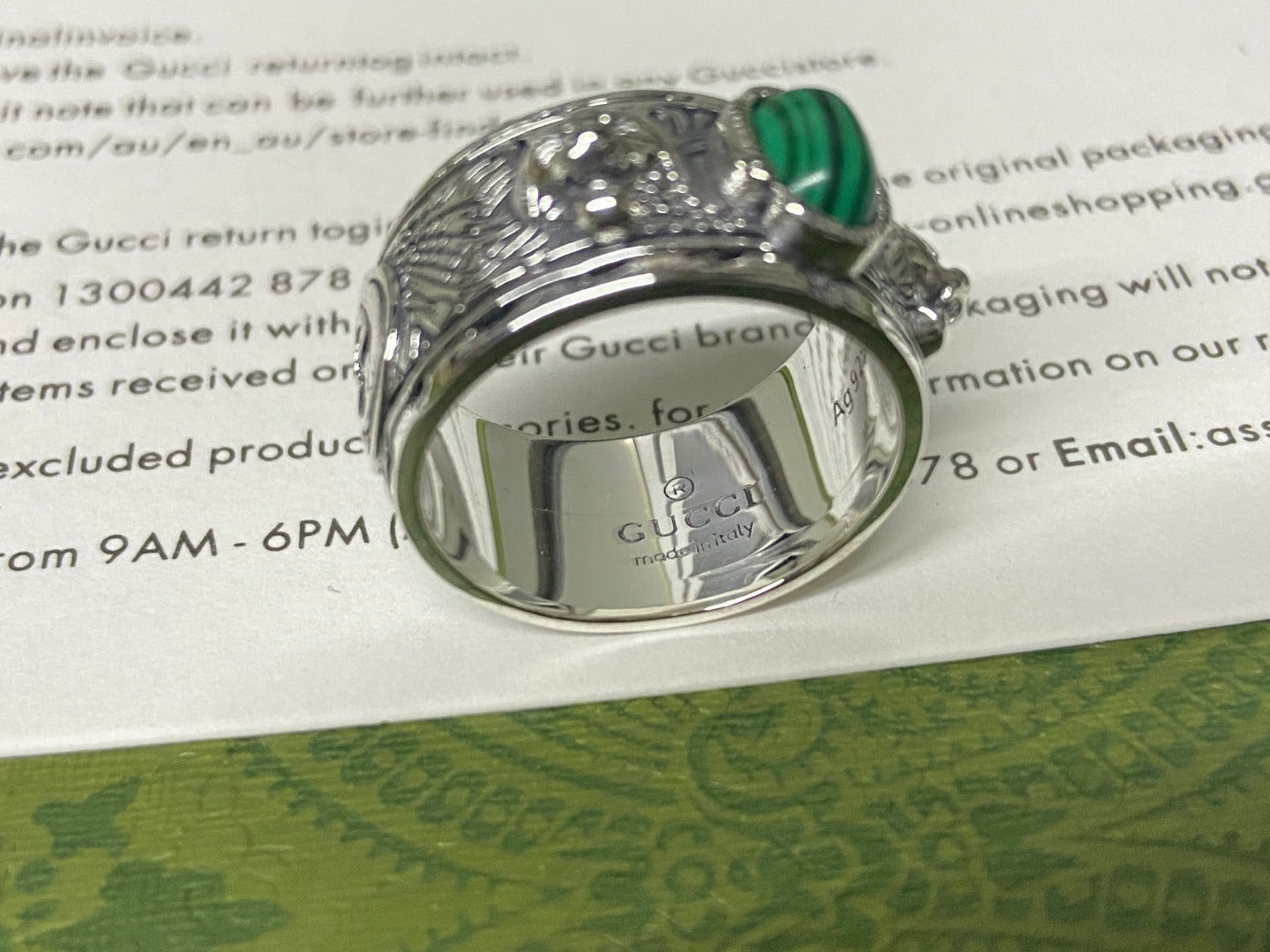Double Gucci Feline Garden Green Ring
