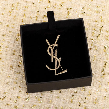 18K YSL Stripe Gold Brooch