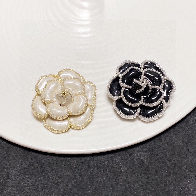 18K  Chanel Camellia Black & White Brooch