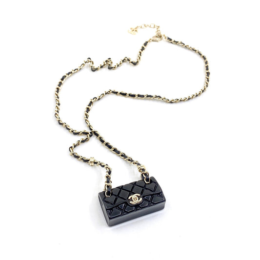 18K  Chanel Black Bag Pendant Necklace