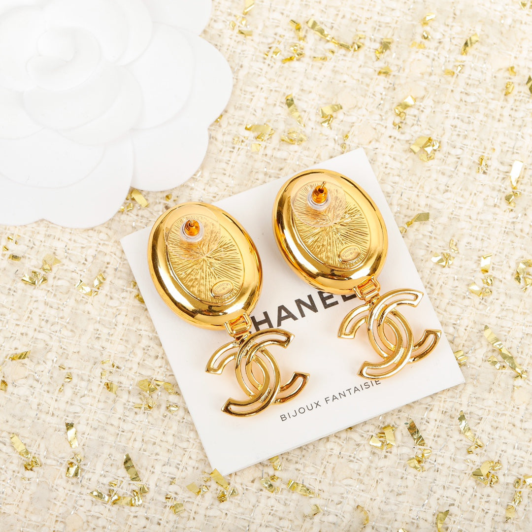 18K  Chanel Black Crystal Pendant Earrings