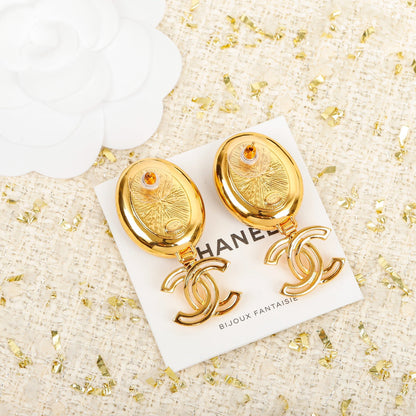 18K  Chanel Black Crystal Pendant Earrings