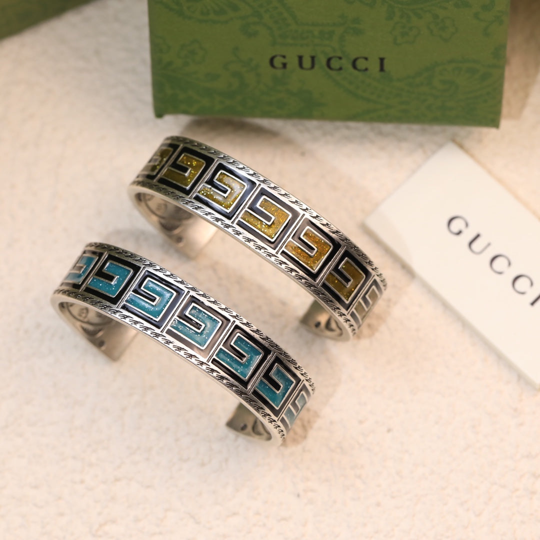 Double Gucci Cube Green Wide Bracelet