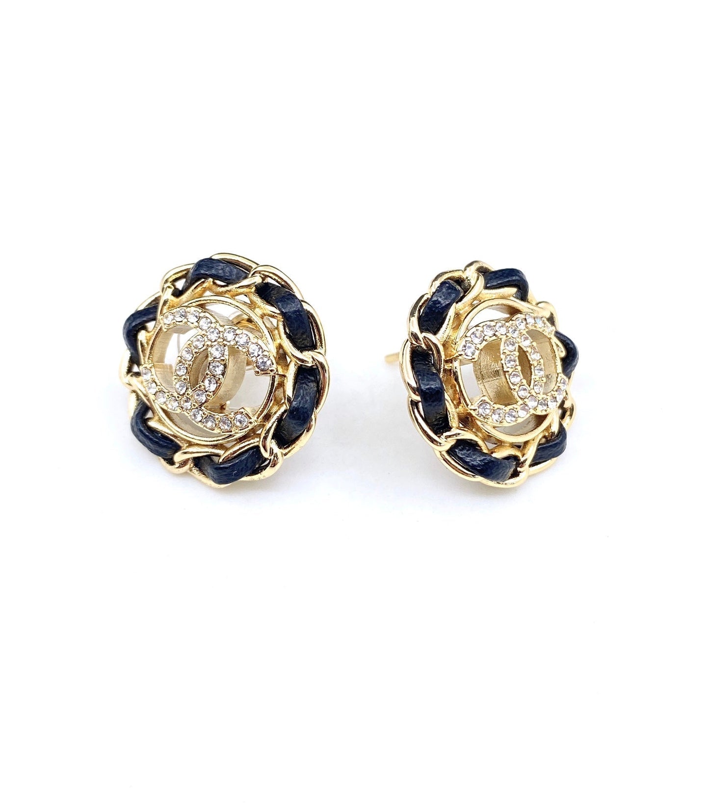 18K  Chanel Black Leather Earrings