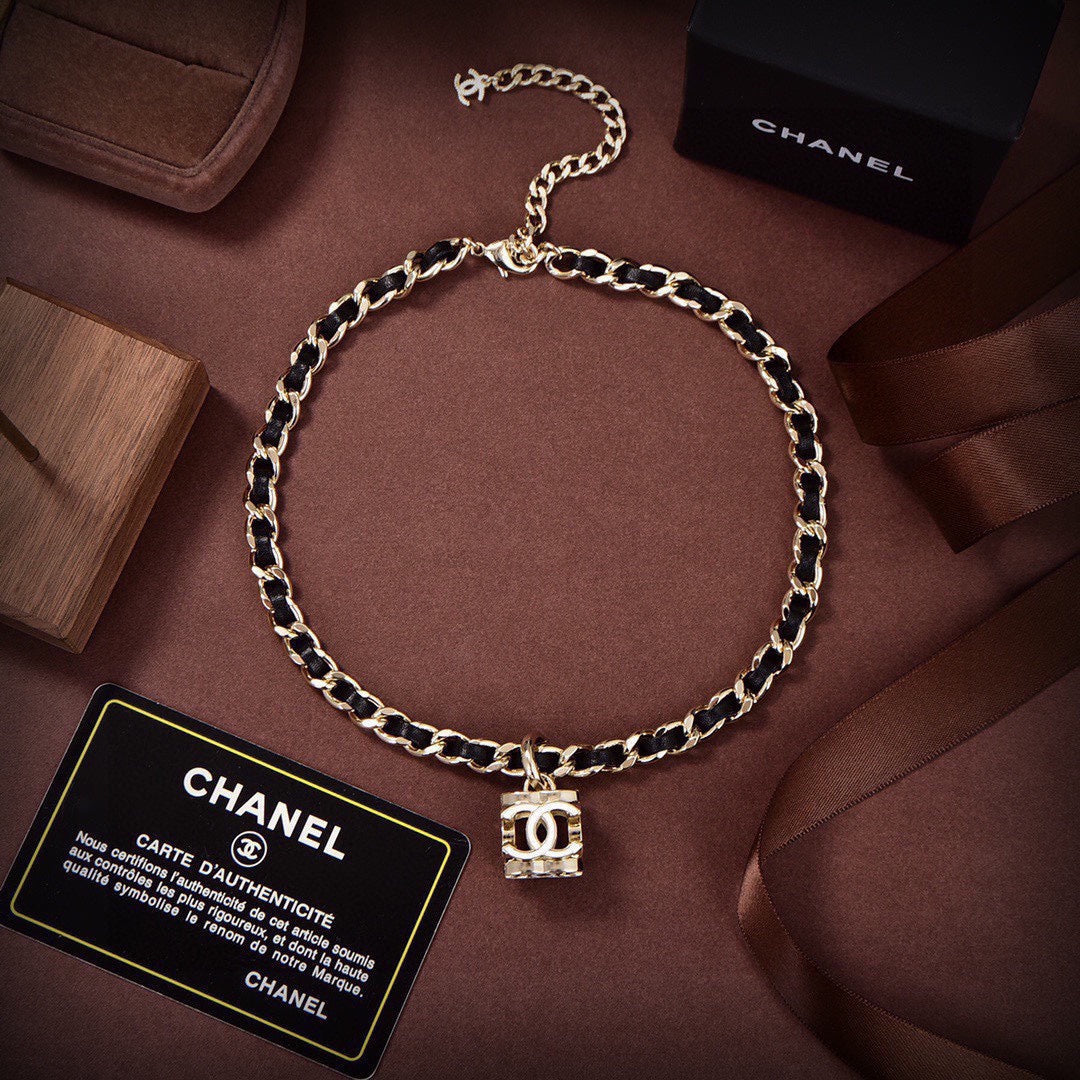 18K  Chanel Leather Choker Necklace