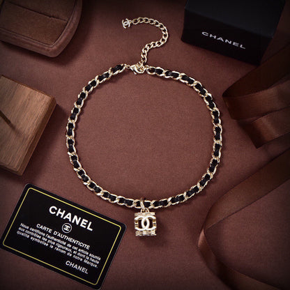 18K  Chanel Leather Choker Necklace