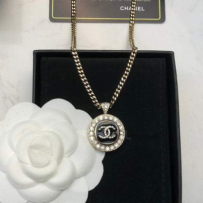 18K  Chanel Black & White Diamond Gold Necklace