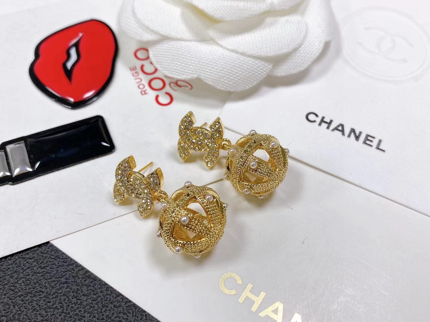 18K  Chanel Ball Drop Earrings