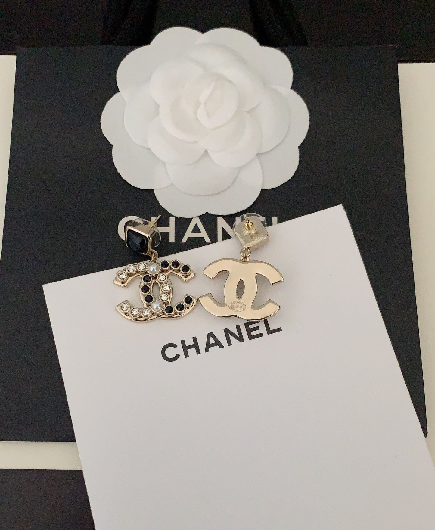 18K  Chanel Black Crystals Earrings