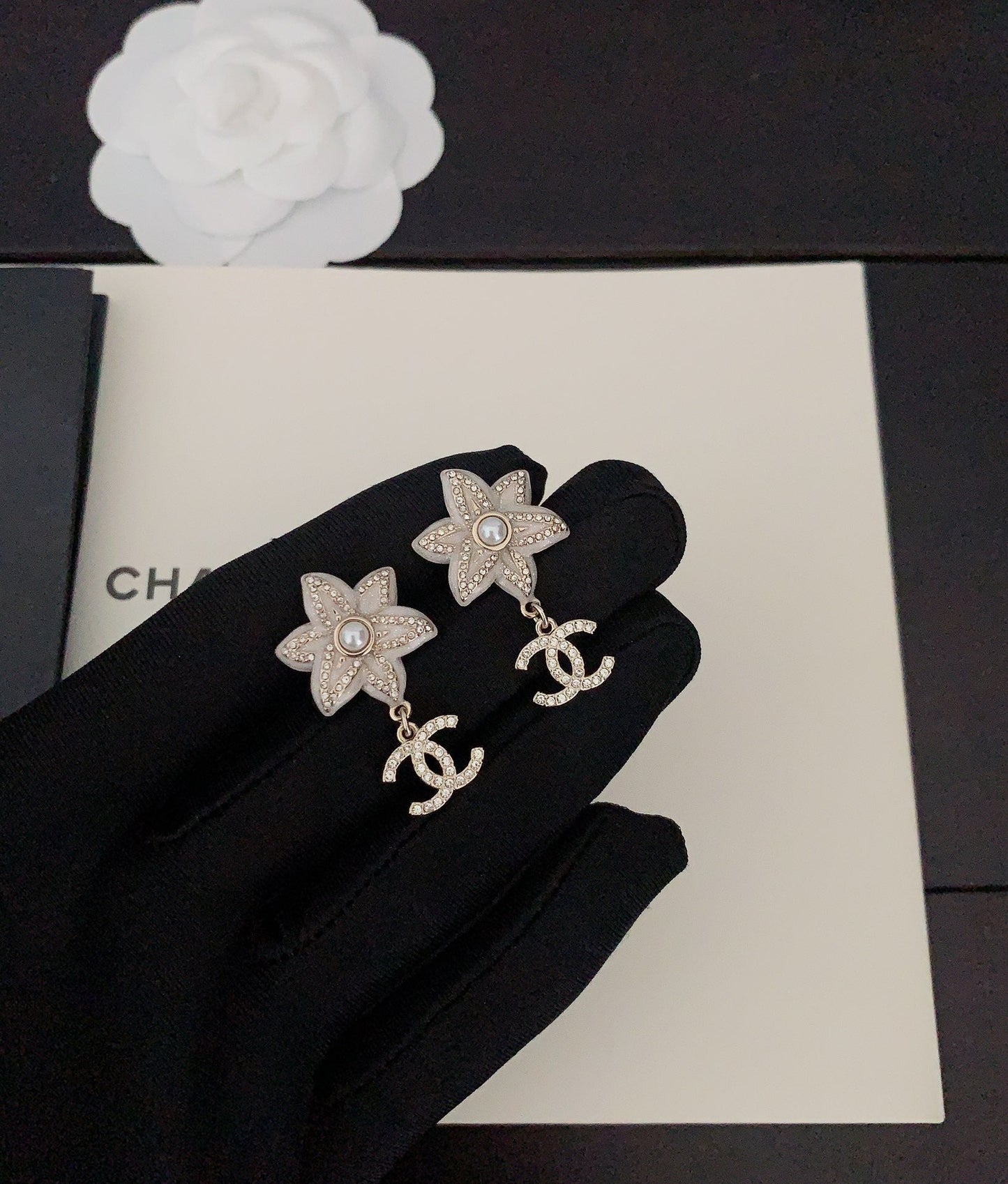 18K  Chanel Camellia Pendant Earrings