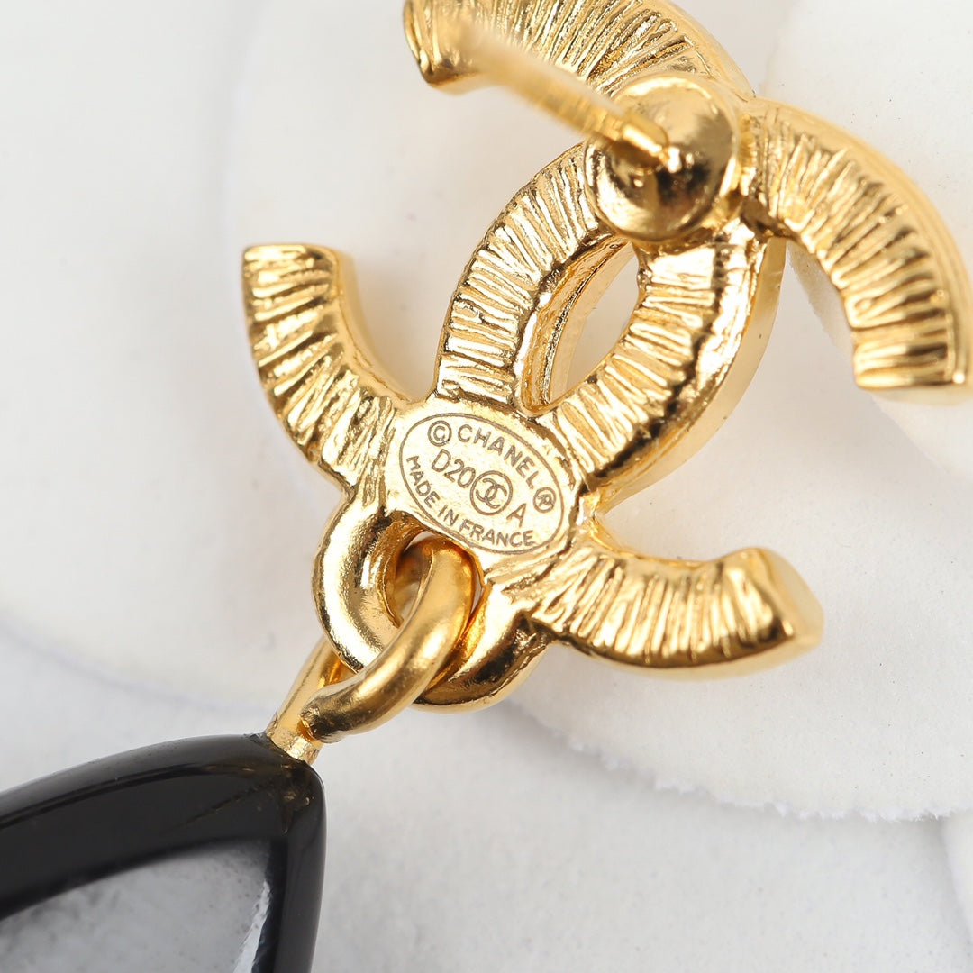 18K  Chanel Camellia Pendant Earrings