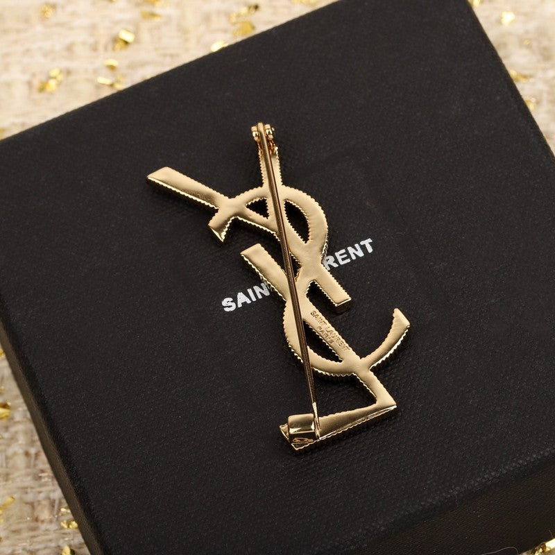 18K YSL Stripe Gold Brooch