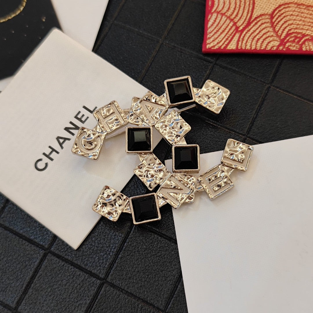 18K  Chanel Black Crystals Brooch
