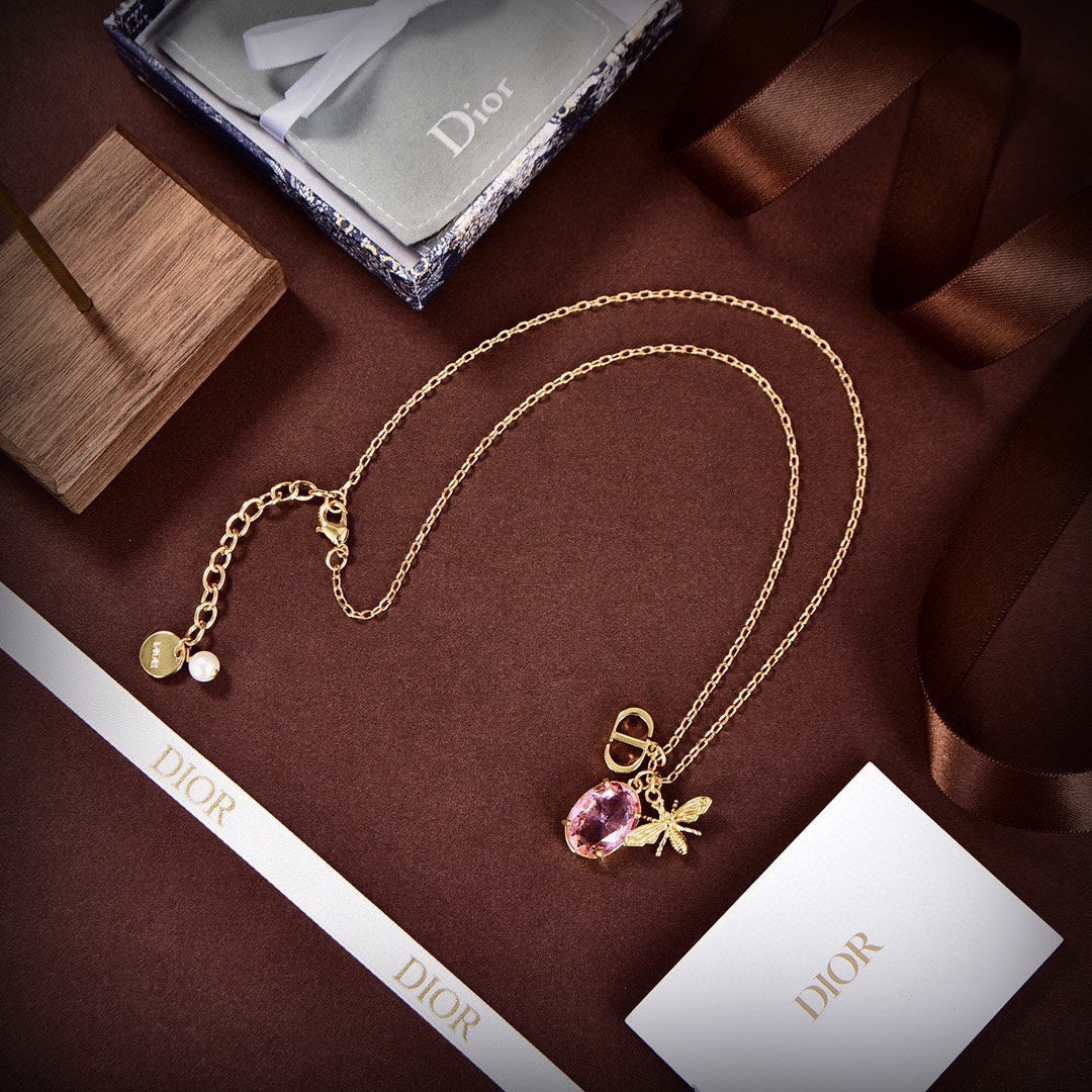 18K Petit Dior Pink Crystal Necklace