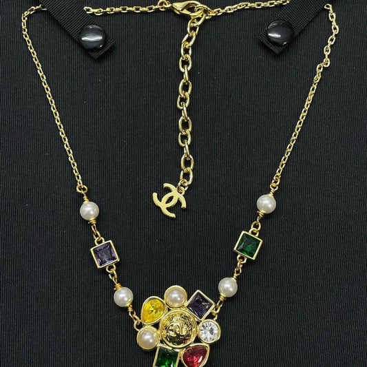 18K  Chanel Color Crystal Gold Necklace