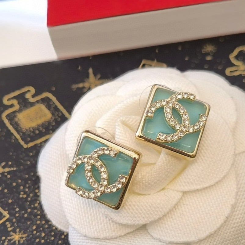 18K  Chanel Blue Resin Earrings