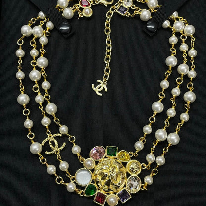 18K  Chanel Color Crystal Pearl Chain Necklace
