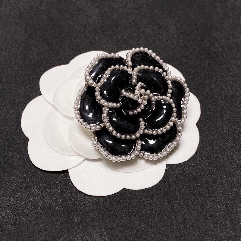 18K  Chanel Camellia Black & White Brooch