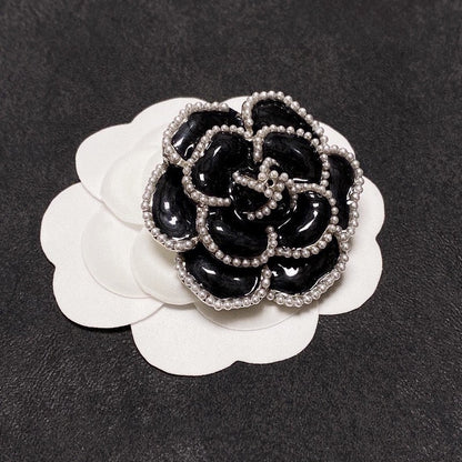 18K  Chanel Camellia Black & White Brooch