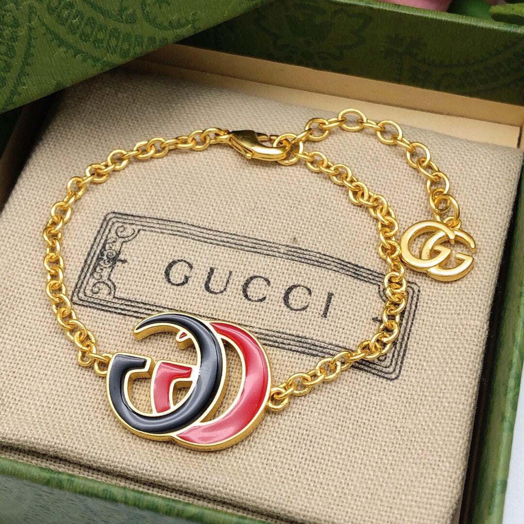 18K Double Gucci Pink & Black Logo Bracelet