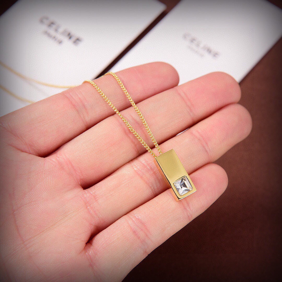 18K Celine Sentimental Double Square Diamond Necklace