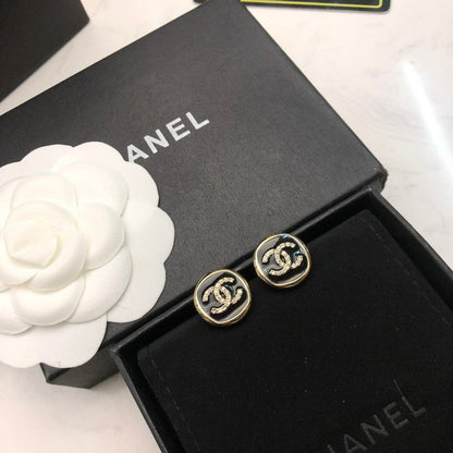 18K  Chanel Black & White Diamond Gold Earrings