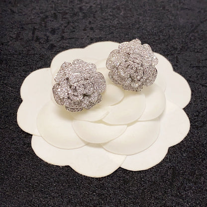 18K  Chanel Camellia Diamond Earrings