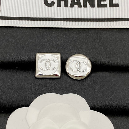 18K  Chanel Black & White Square Gold Earrings