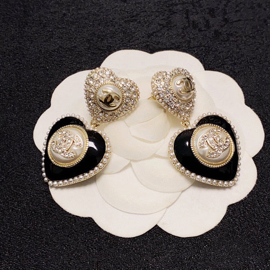 18K  Chanel Black Heart Earrings