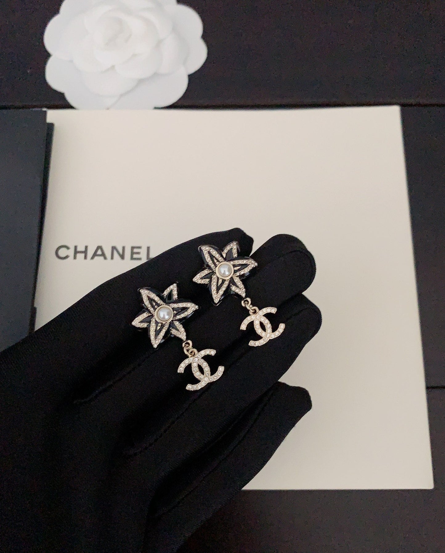 18K  Chanel Camellia Pendant Earrings