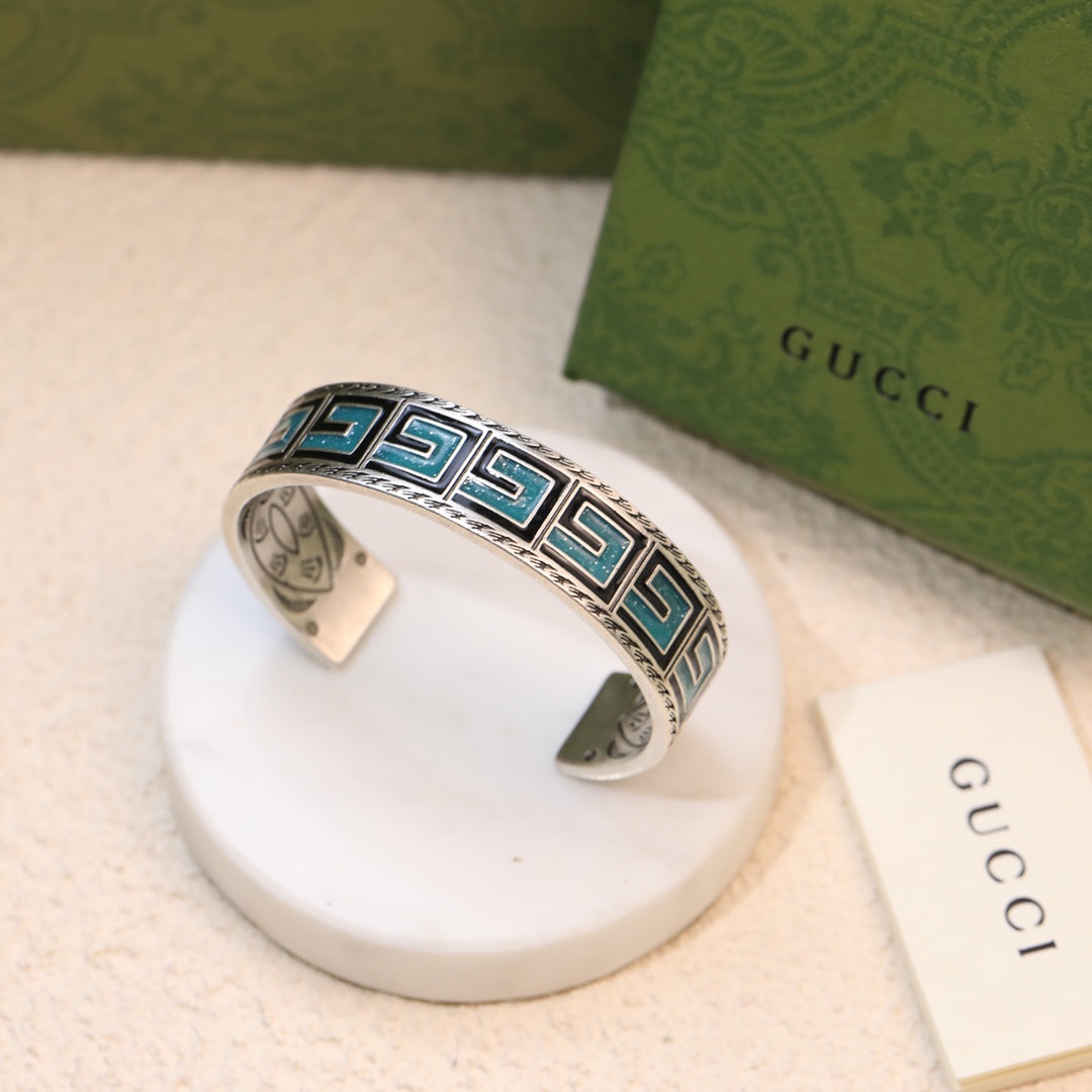 Double Gucci Cube Green Wide Bracelet