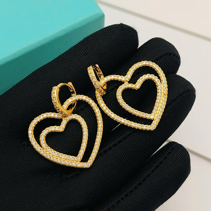 18K Tiffany Heart Diamond Earrings