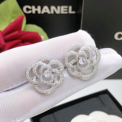 18K  Chanel Camellia Diamond Earrings