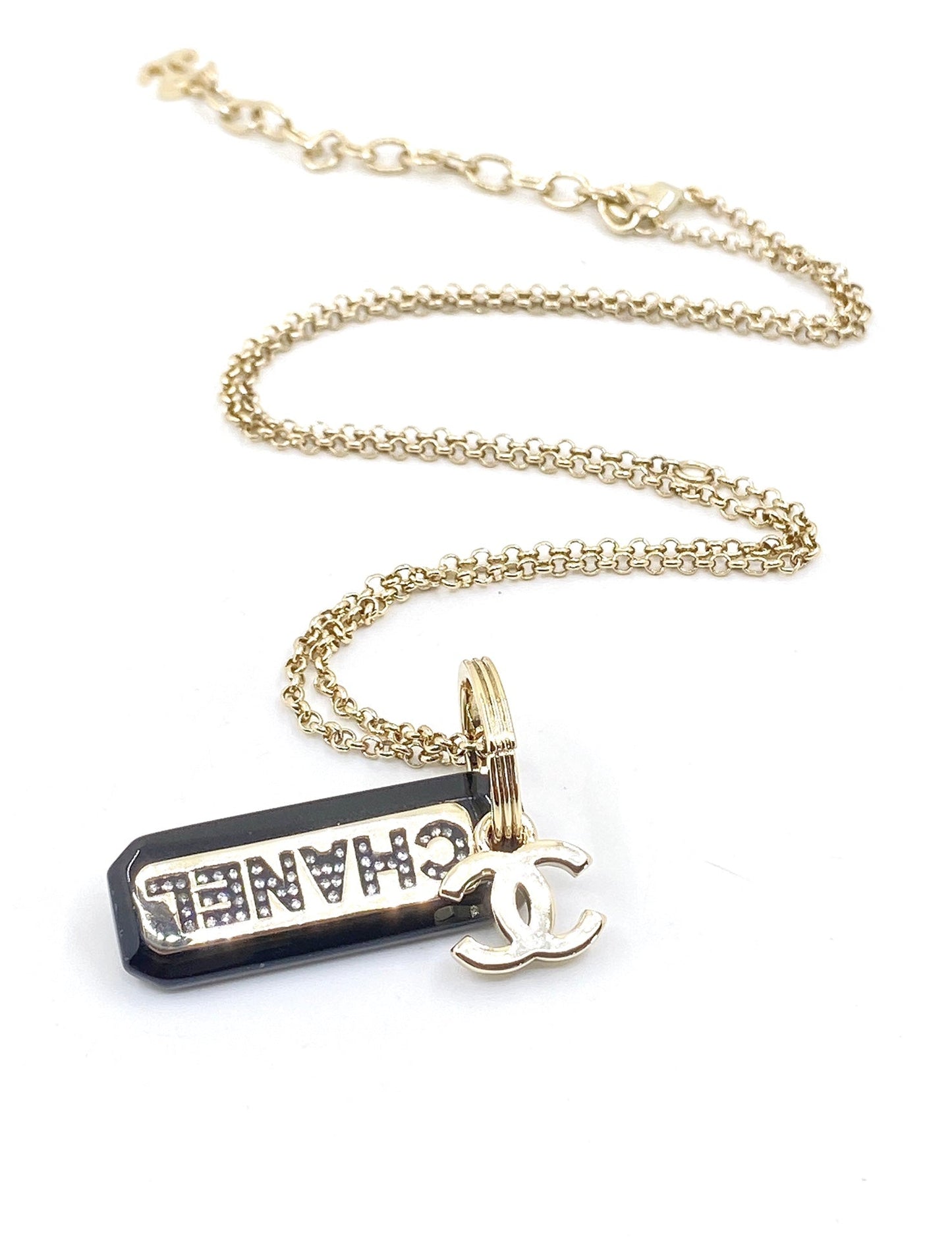 18K  Chanel Black Plate Chain Necklace