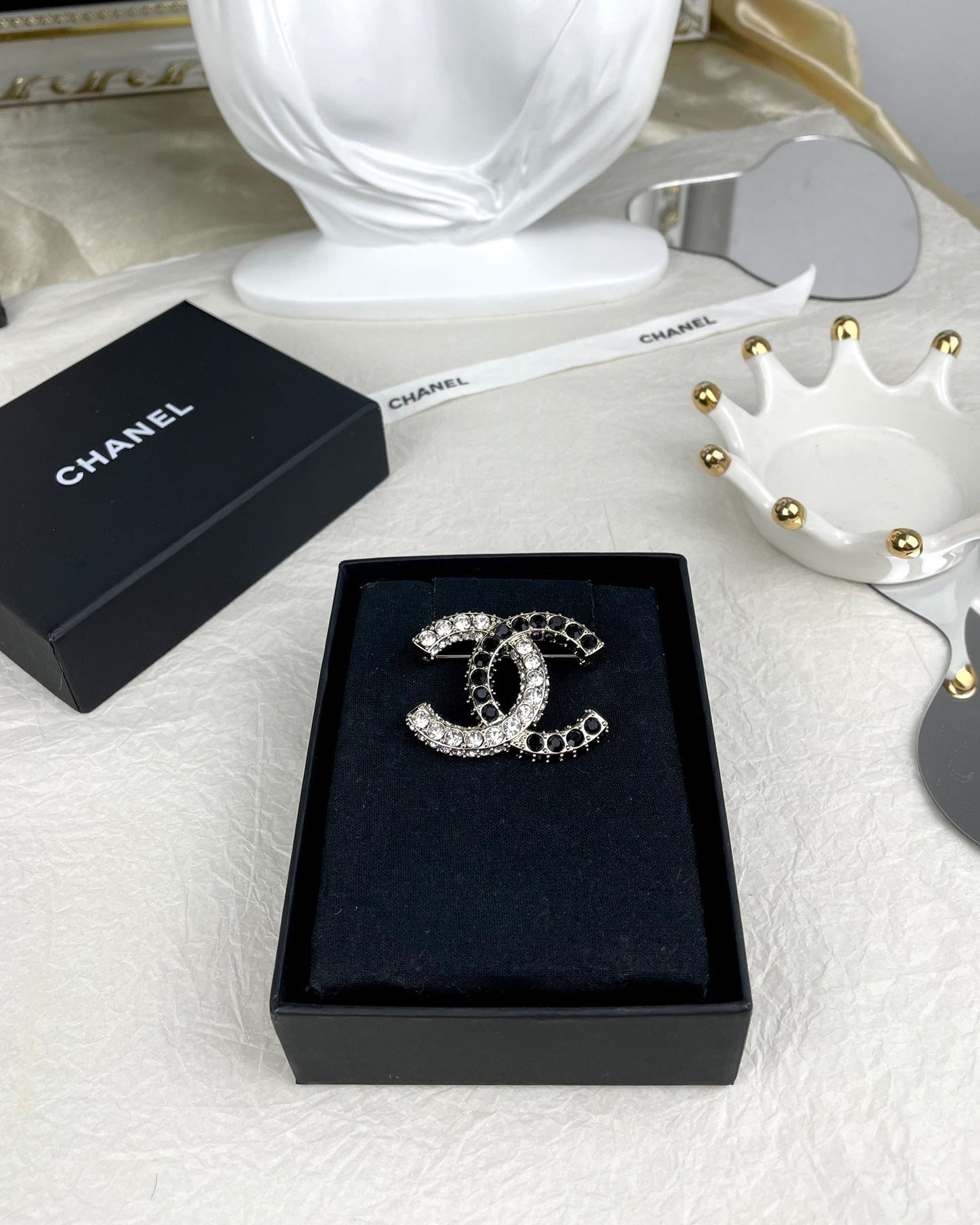 18K  Chanel Black & White Crystals Brooch
