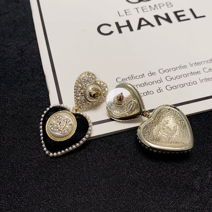 18K  Chanel Black Heart Earrings