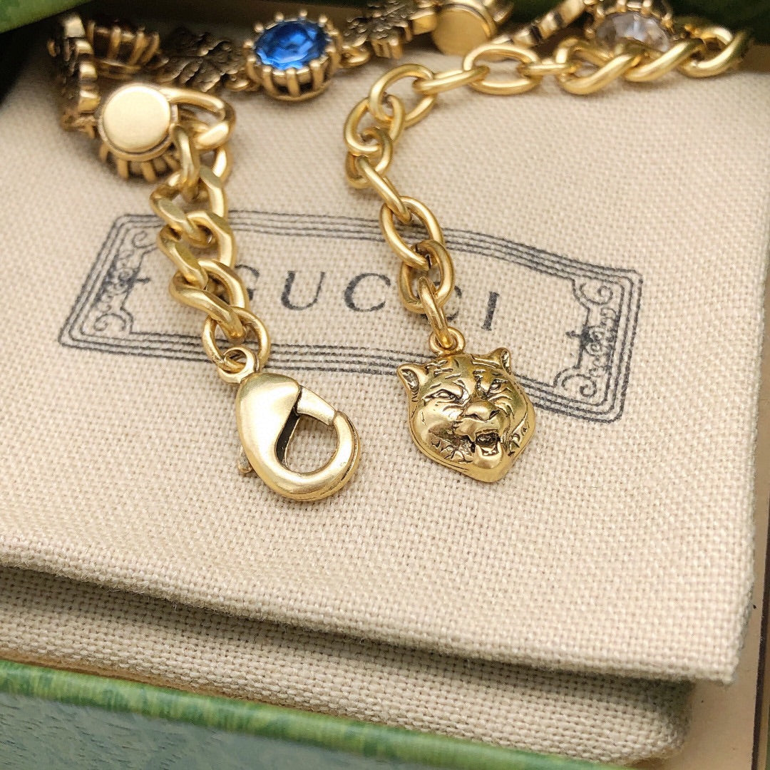18K Double Gucci Interlocking Gucci Crystals Bracelet