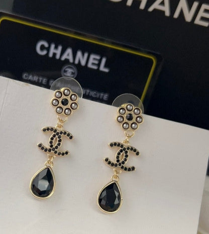 18K  Chanel Black Crystals Earrings