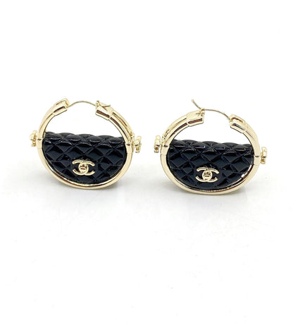 18K  Chanel Black Bag Earrings
