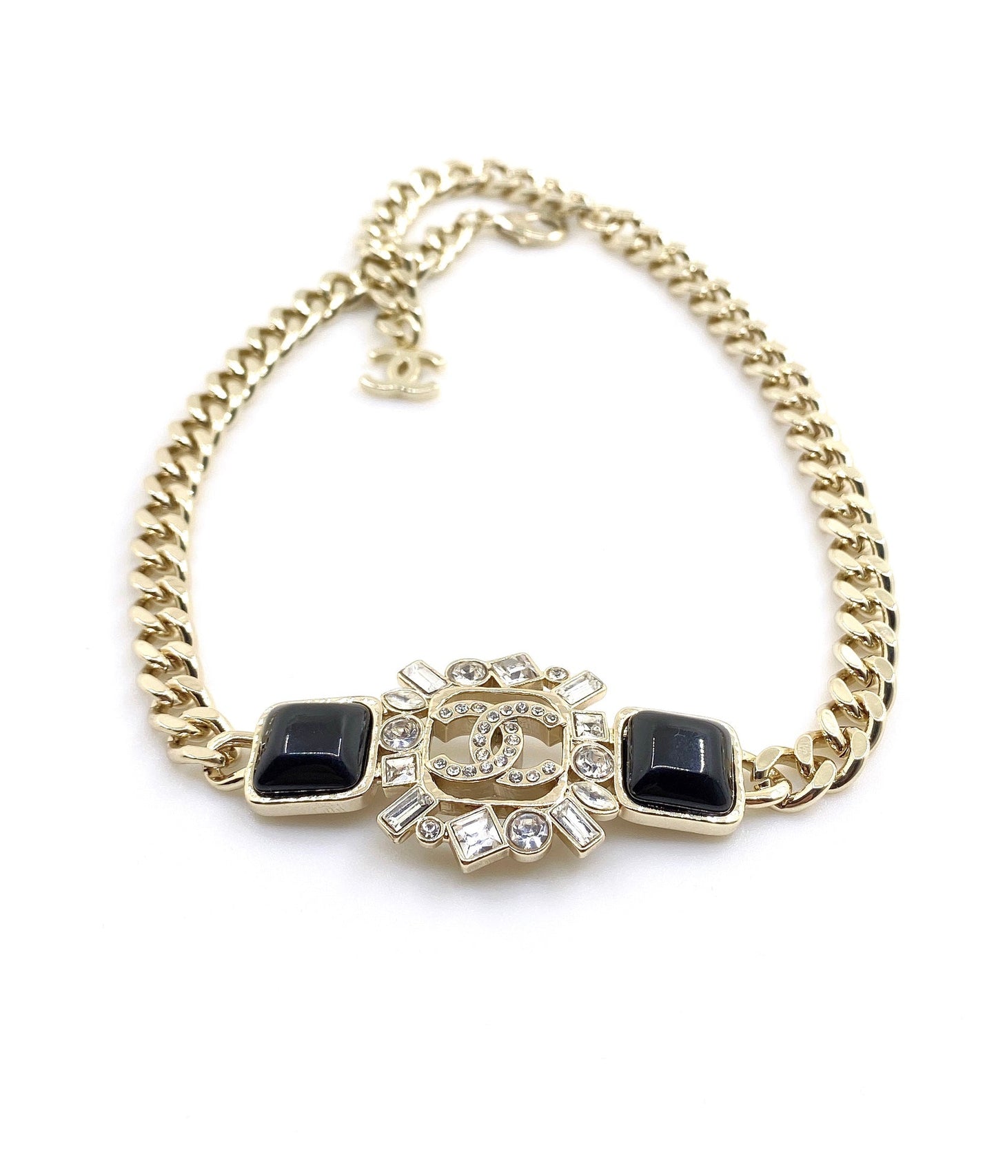 18K  Chanel Black Crystals Chain Necklace