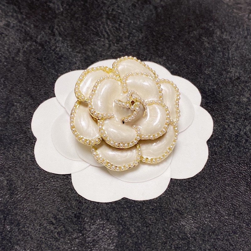 18K  Chanel Camellia Black & White Brooch