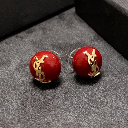 18K YSL White & Red Earrings