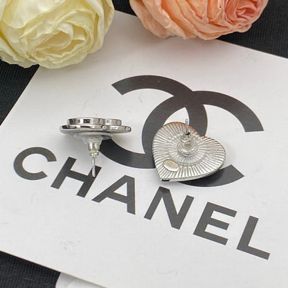 18K  Chanel Black & Red Heart Gold Earrings