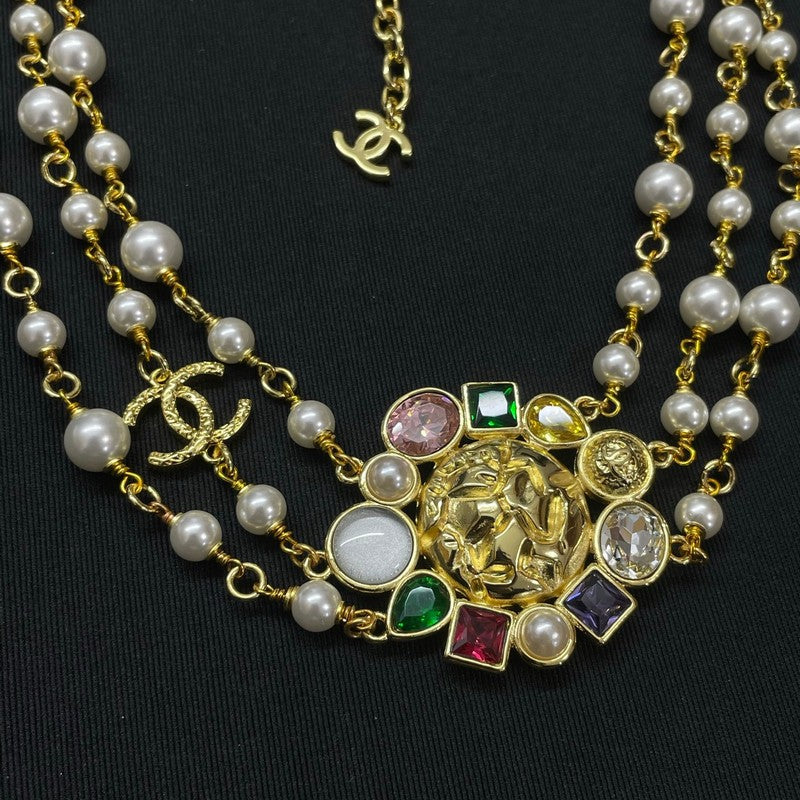 18K  Chanel Color Crystal Pearl Chain Necklace