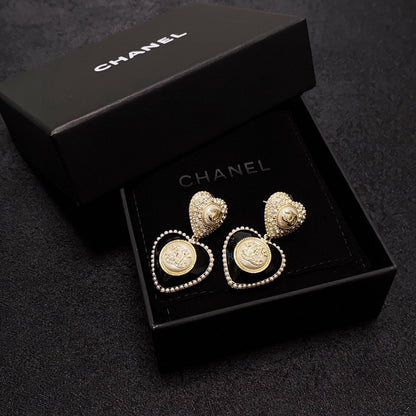 18K  Chanel Black Heart Earrings