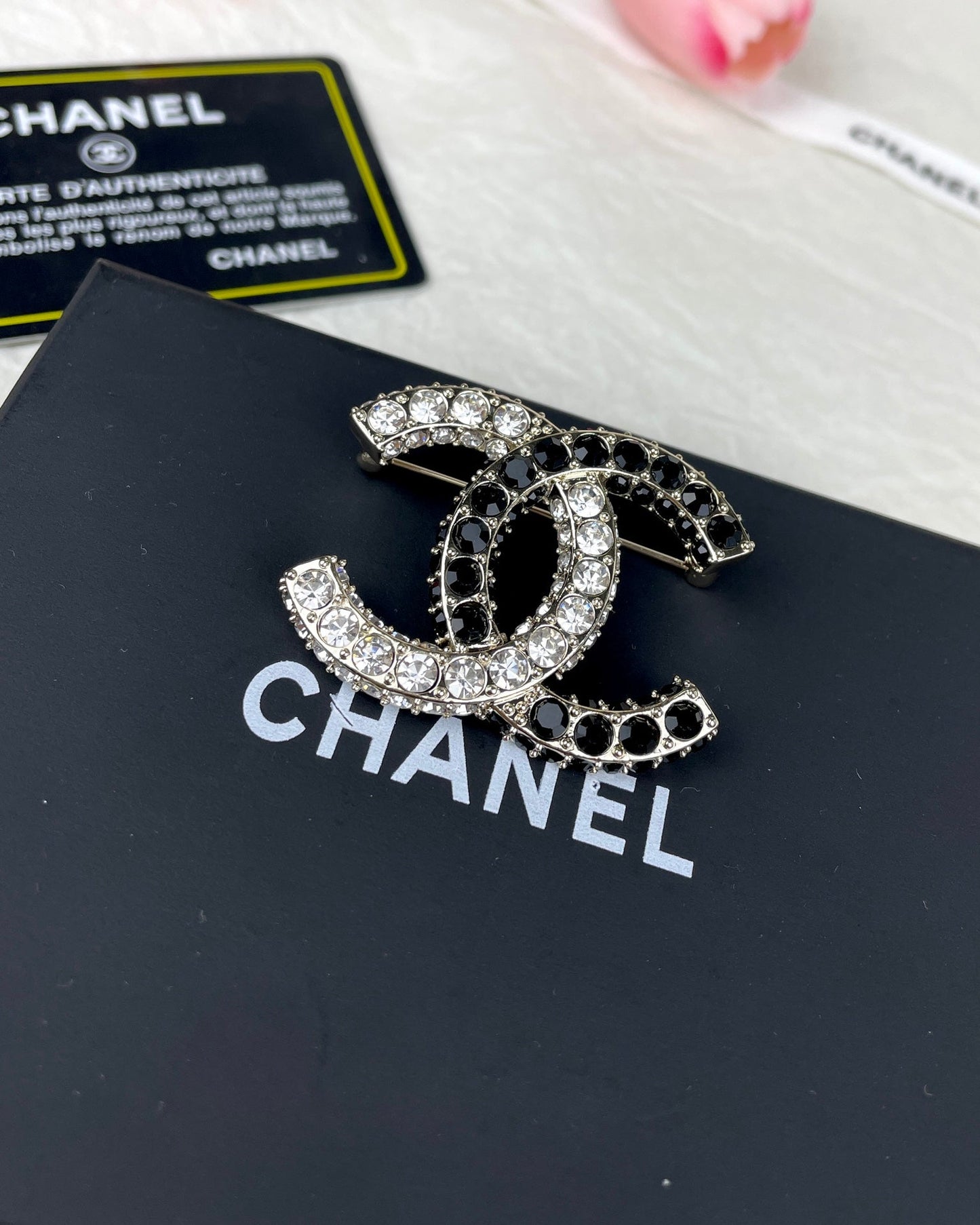 18K  Chanel Black & White Crystals Brooch
